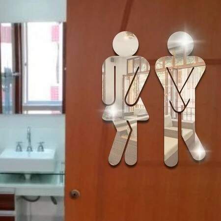 Kit Acr�lico PRATA Espelhado Para Porta Banheiro Feminino Masculino - Placa Sinalizadora PRATA