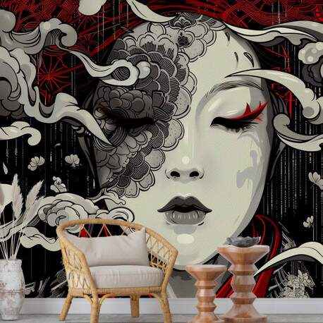 Papel de Parede Rosto Mulher Chines Abstrato MP