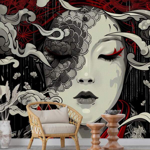 Papel de Parede Rosto Mulher Chines Abstrato MP