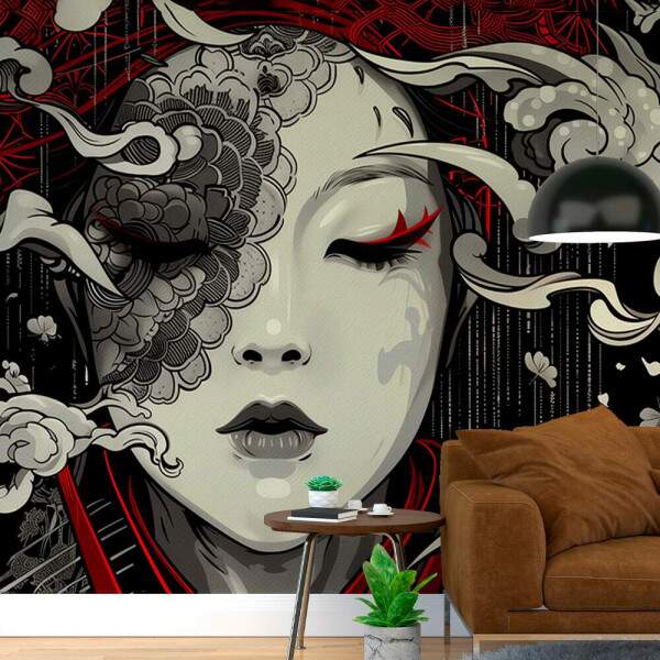 Papel de Parede Rosto Mulher Chines Abstrato MP