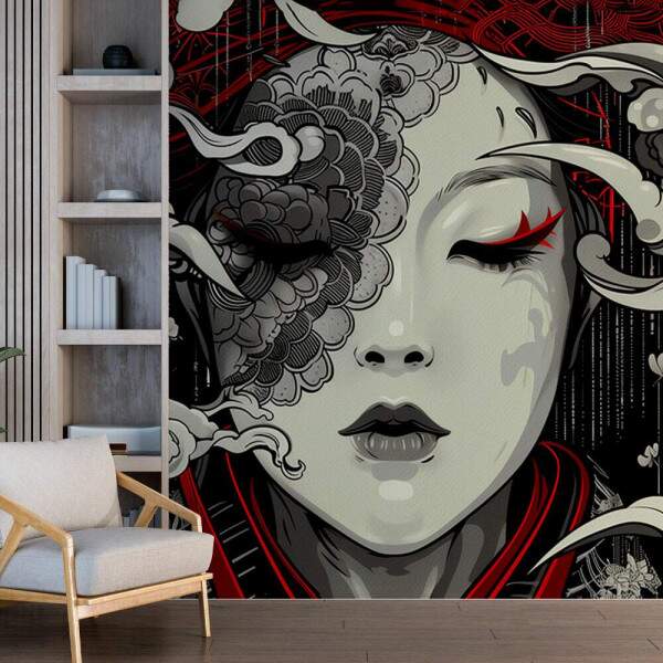 Papel de Parede Rosto Mulher Chines Abstrato MP