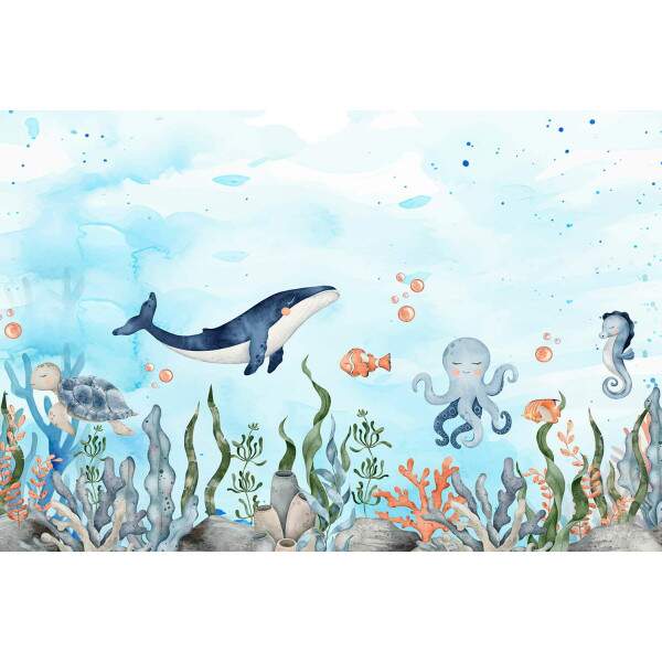 Papel de Parede Animais Fundo Do Mar Aquarela MP