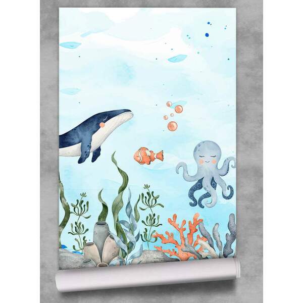 Papel de Parede Animais Fundo Do Mar Aquarela MP