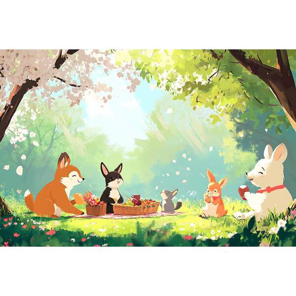 Papel de Parede Animais Pic Nic No Bosque MP