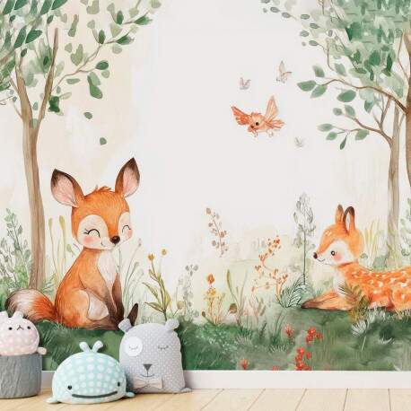 Papel de Parede Bosque Aquarela Raposa MP