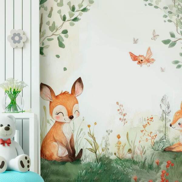 Papel de Parede Bosque Aquarela Raposa MP