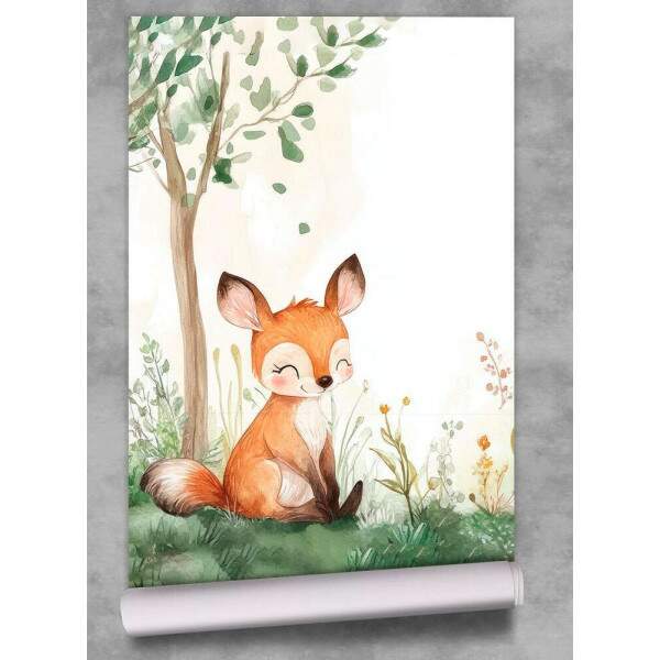 Papel de Parede Bosque Aquarela Raposa MP
