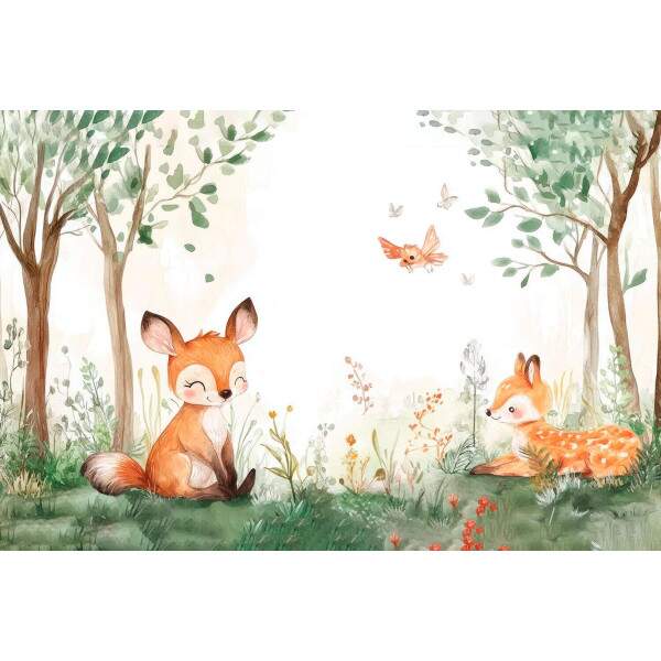 Papel de Parede Bosque Aquarela Raposa MP