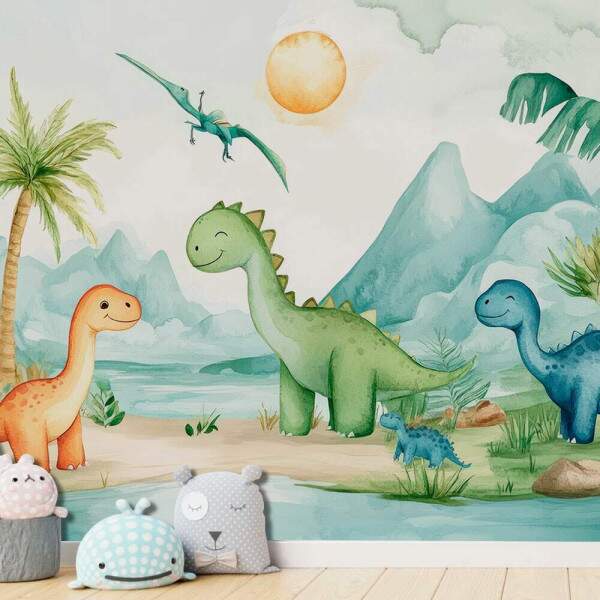 Papel de Parede Dinossauros Cute Aquarela MP