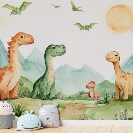 Papel de Parede Cute Dinossauros Aquarela MP