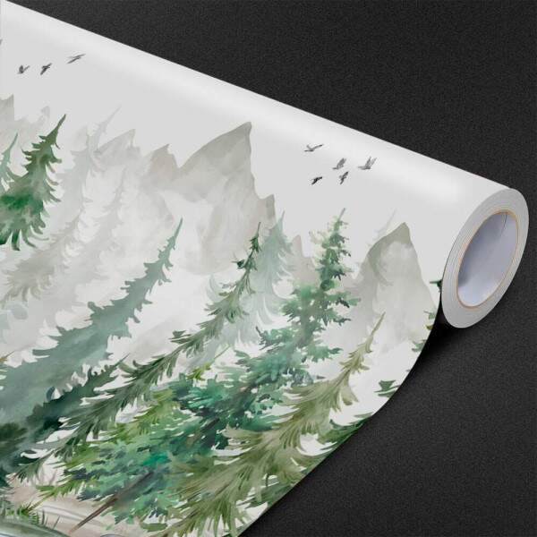 Papel de Parede Floresta Minimalista Pinheiros E Montanhas MP