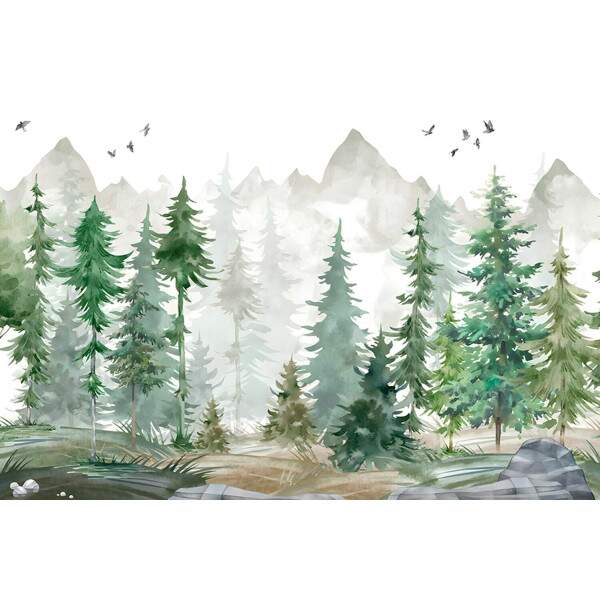 Papel de Parede Floresta Minimalista Pinheiros E Montanhas MP