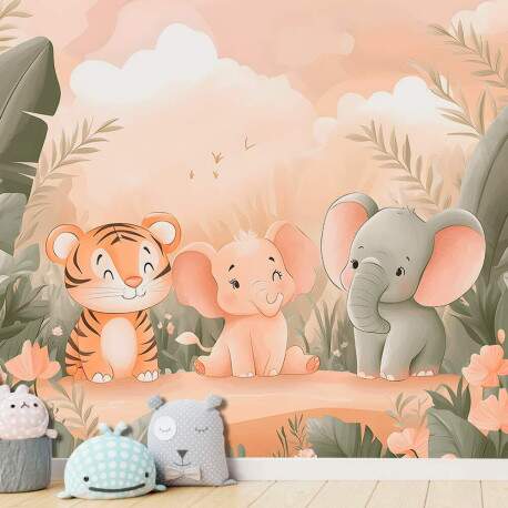 Papel de Parede Safari Tigre E Elefantes MP