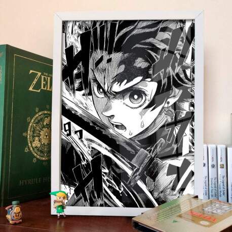 Quadro Decorativo Demon Slayer Preto e Branco 