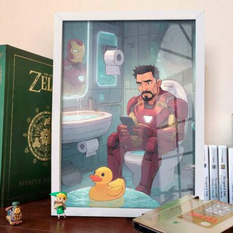 Quadro Decorativo Homem De Ferro No Banheiro 