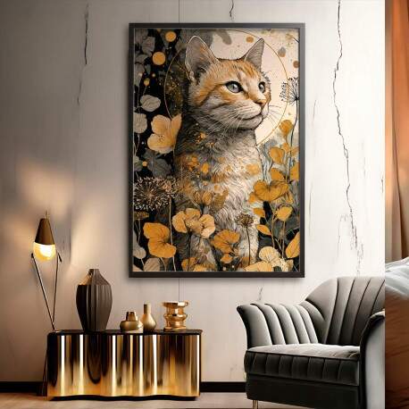 Quadro Decorativo Abstrato Gato Entre As Flores