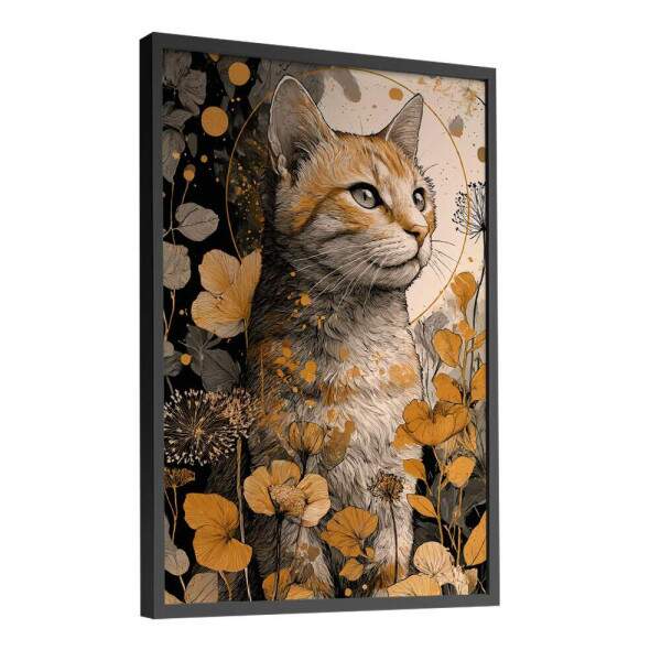 Quadro Decorativo Abstrato Gato Entre As Flores