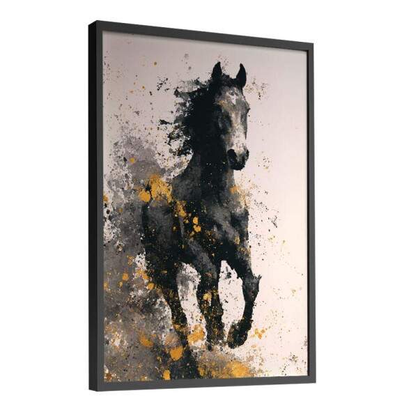 Quadro Decorativo Cavalo Abstrato Preto e Dourado