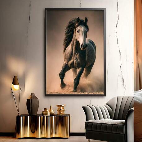 Quadro Decorativo Cavalo Cinza Correndo 