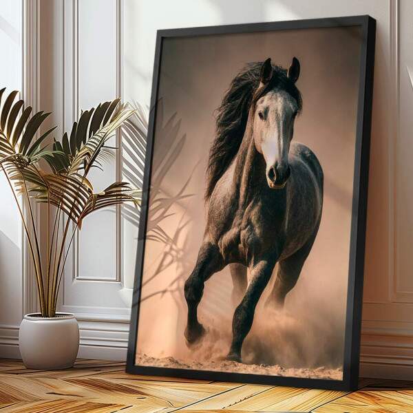 Quadro Decorativo Cavalo Cinza Correndo