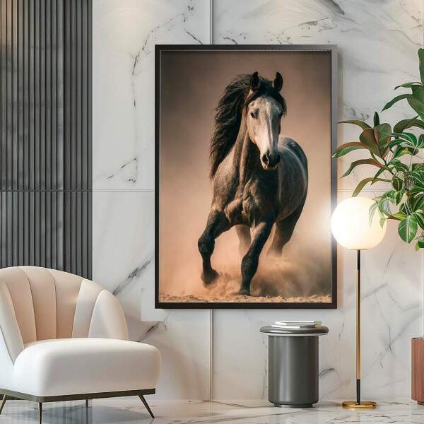 Quadro Decorativo Cavalo Cinza Correndo