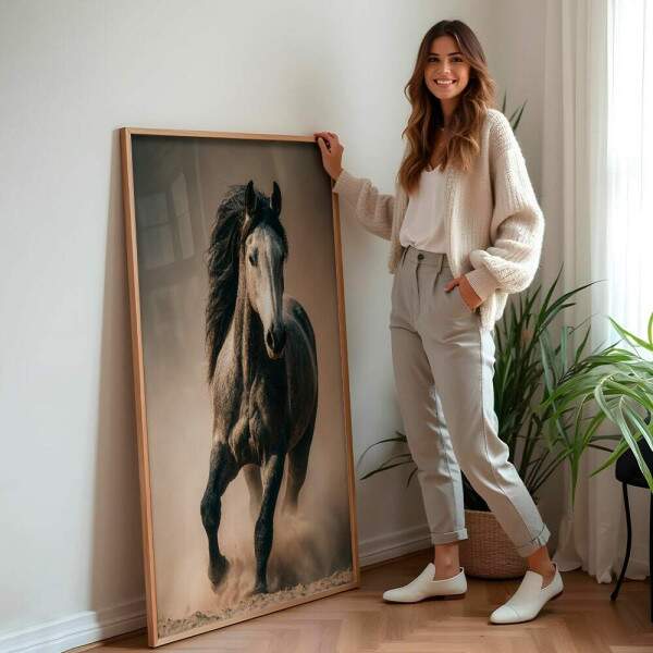Quadro Decorativo Cavalo Cinza Correndo
