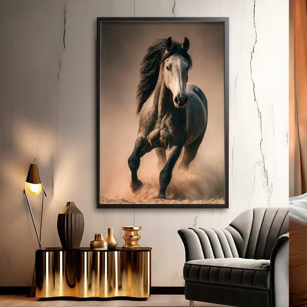 Quadro Decorativo Cavalo Cinza Correndo