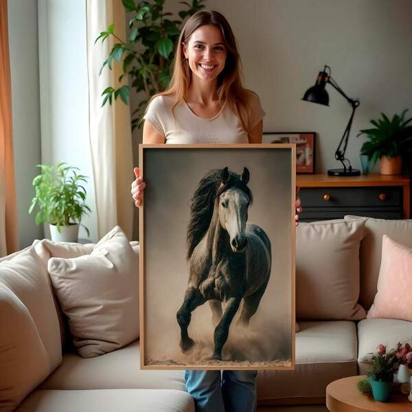 Quadro Decorativo Cavalo Cinza Correndo