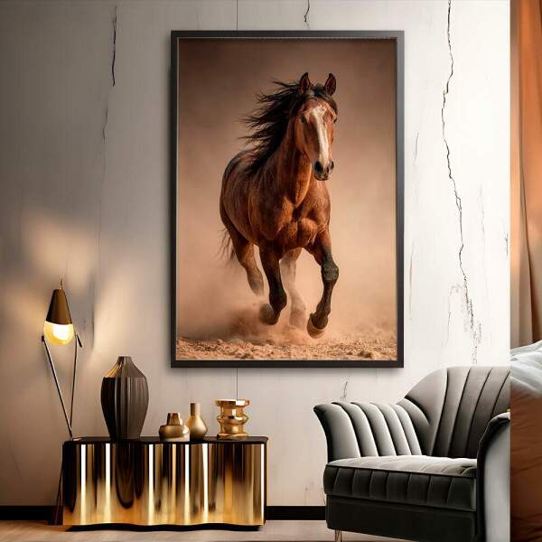 Quadro Decorativo Cavalo Marrom Correndo