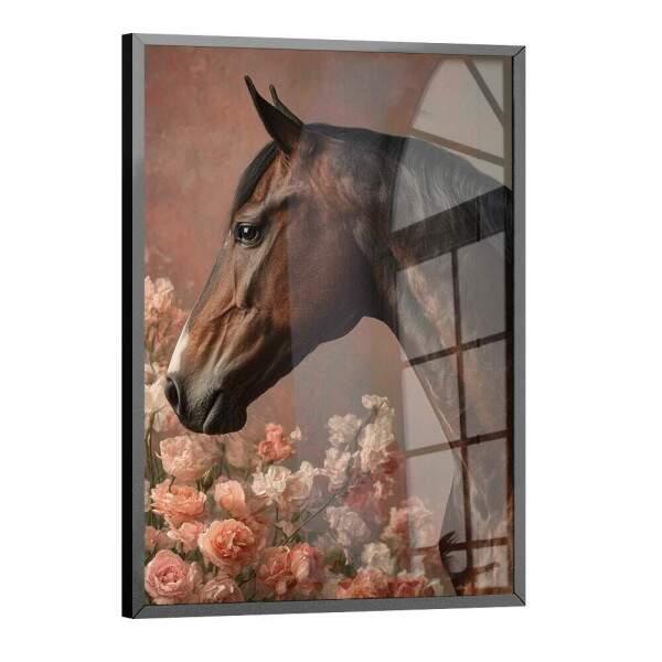 Quadro Decorativo Cavalo Marrom e Flores