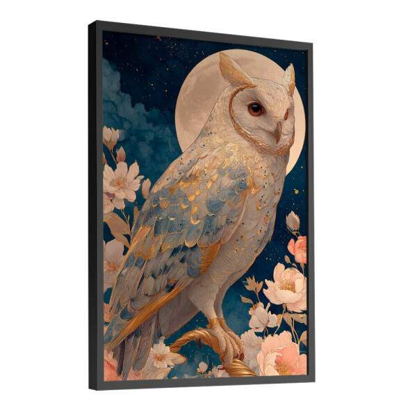 Quadro Decorativo Coruja Branca Em Pintura Celestial