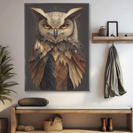 Quadro Decorativo Coruja Marrom Geomtrica