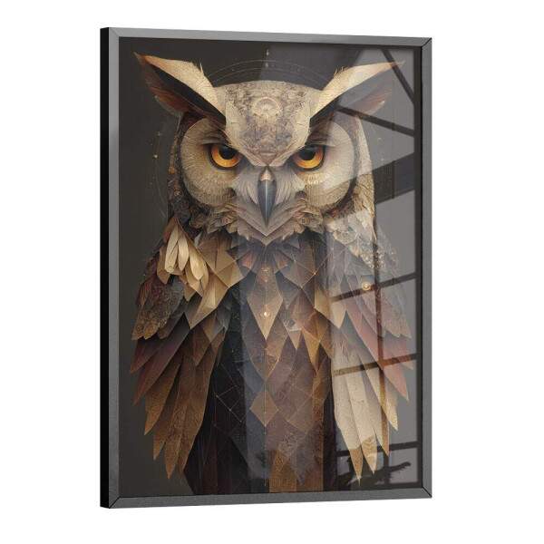 Quadro Decorativo Coruja Marrom Geomtrica
