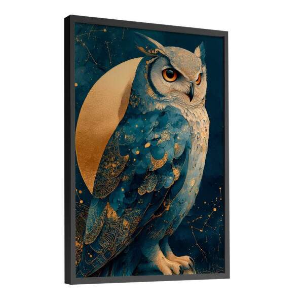 Quadro Decorativo Coruja Pintura Celestial Azul