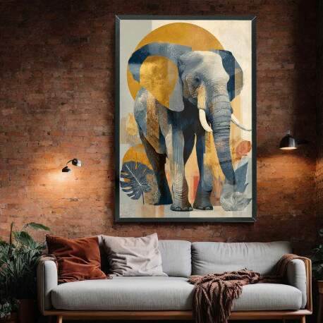 Quadro Decorativo Elefante e Folhas Abstrato 
