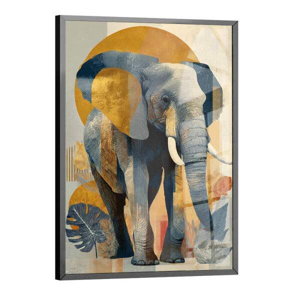 Quadro Decorativo Elefante e Folhas Abstrato