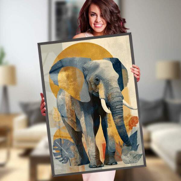 Quadro Decorativo Elefante e Folhas Abstrato