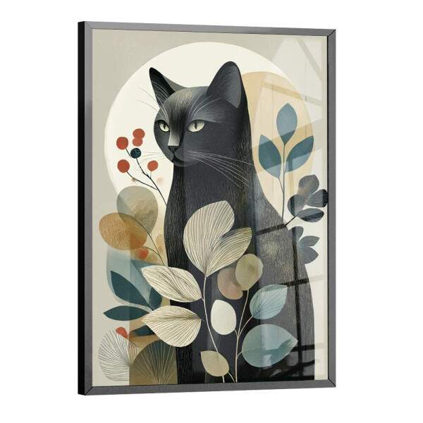 Quadro Decorativo Gato Abstrato Folhagem