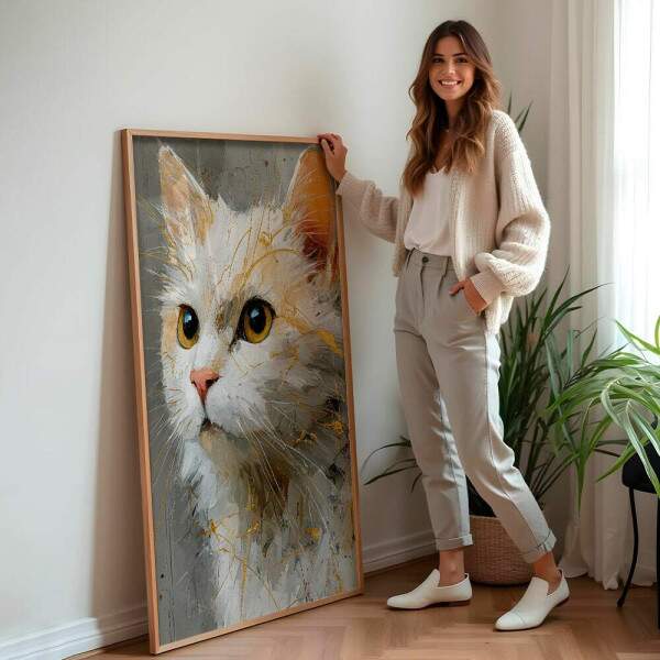 Quadro Decorativo Gato Branco