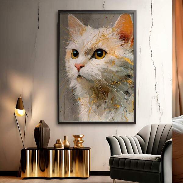 Quadro Decorativo Gato Branco