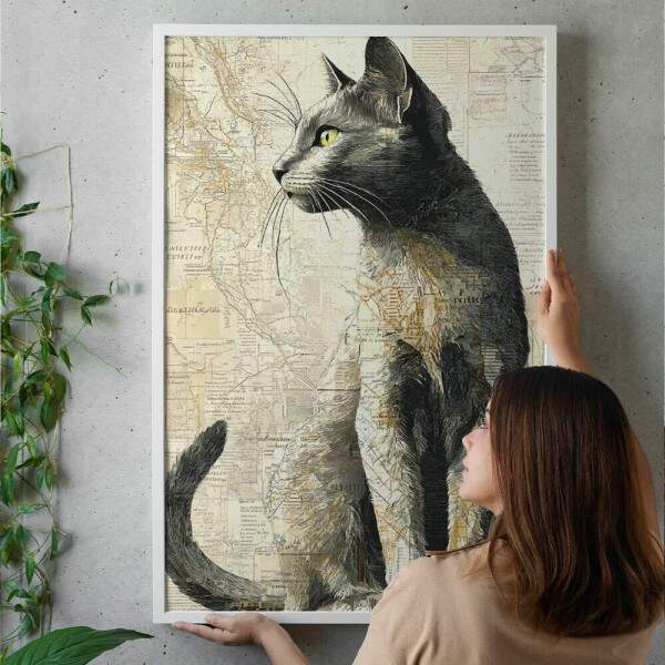 Quadro Decorativo Gato Vintage