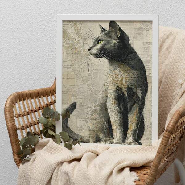 Quadro Decorativo Gato Vintage