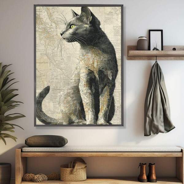 Quadro Decorativo Gato Vintage