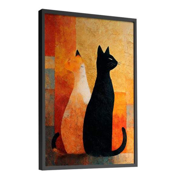 Quadro Decorativo Gatos Textura Dourada