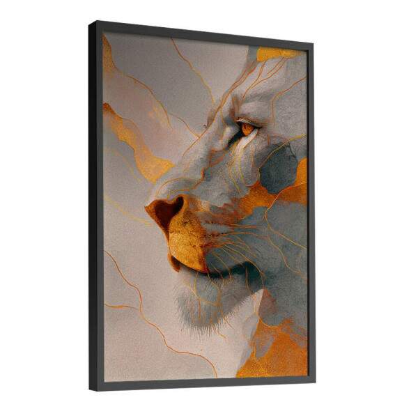 Quadro Decorativo Leo Perfil Branco e Dourado