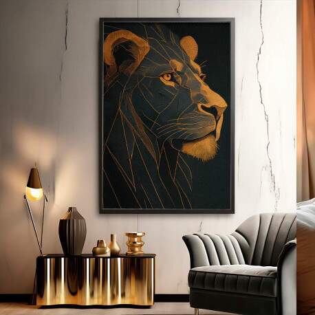 Quadro Decorativo Leo Preto e Dourado