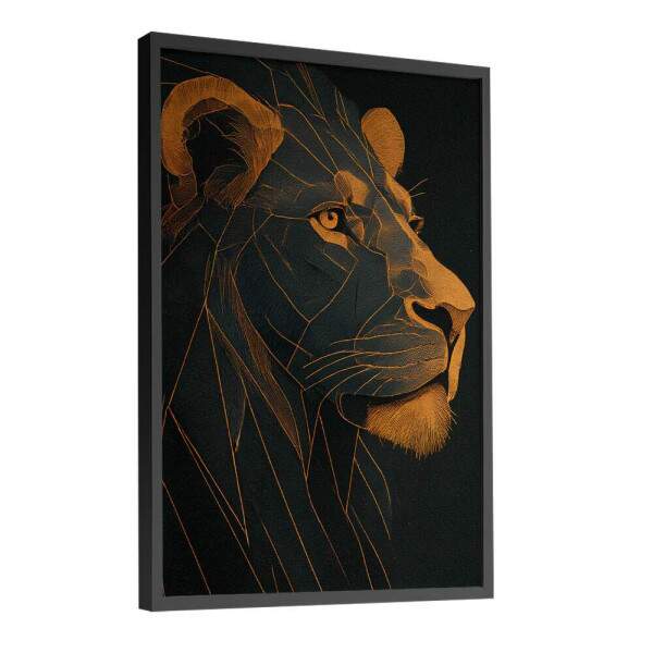 Quadro Decorativo Leo Preto e Dourado