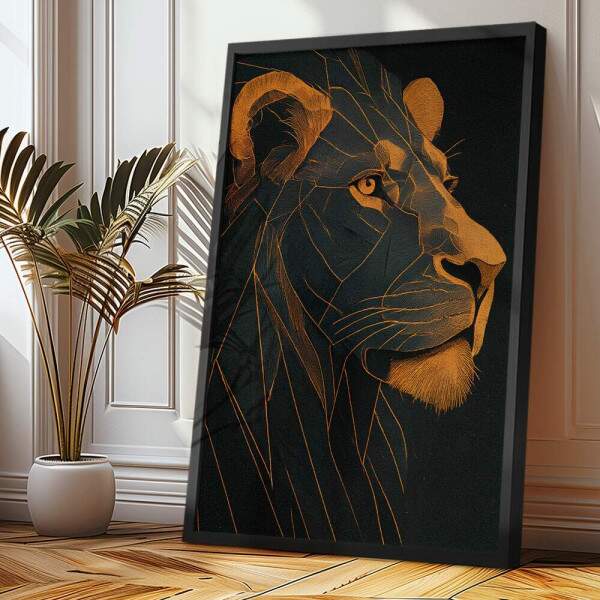 Quadro Decorativo Leo Preto e Dourado