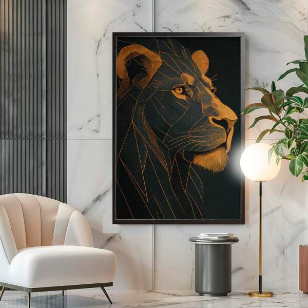 Quadro Decorativo Leo Preto e Dourado