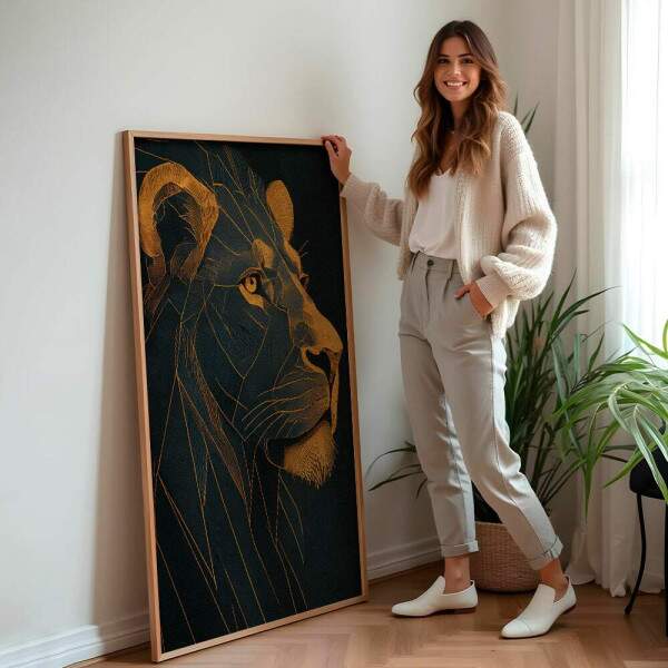Quadro Decorativo Leo Preto e Dourado